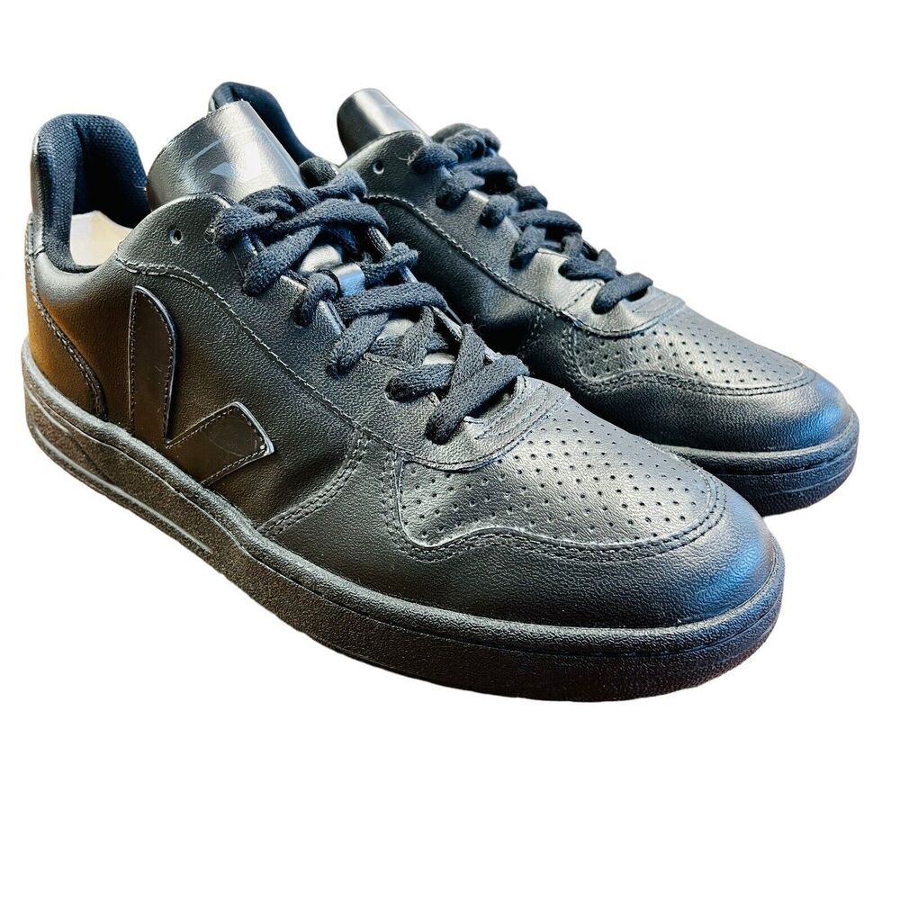VEJA V-10 Black Leather Sneakers Shoes Lace Up Low Top Sz US 10 UK 8 EU 41